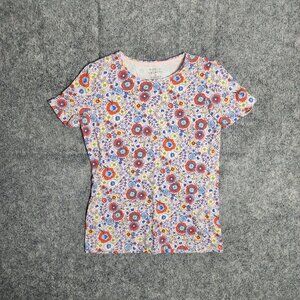 Talbots Tee‎ Womens Top XS Floral Print Multicolor Short Sleeve Crew Neck